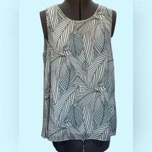 Pleione Cyan Blue Leaf Print Sleeveless Blouse Size S
